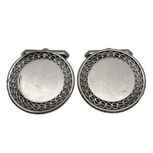 Sterling Silver 925 Cufflinks Ballou Engraved Round Classic Cuff Links 1950s 12g